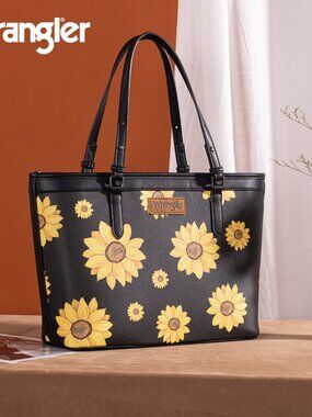 Wrangler by Montana West Summer Sunflower Tote Handbag Purse Black NEW